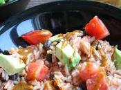 Rice, Black Bean Avocado Bowl with Sweet Chili Mustard Dressing