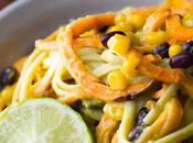 Sweet Potato Noodles with Black Beans Creamy Avocado Sauce