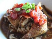 Maple Glazed Seared Tripletail with Tomato Relish Mushroom Broth