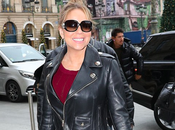 Mariah Carey Spotted Paris Rocking Burgundy Gown Leather Biker Jacket