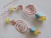 Hammered Copper Lemon Turqouise Earrings