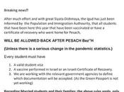 Breaking News: Foreign Students Will Able Return After Pesach