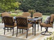 Steel Patio Furniture Hampton Laurel Oaks 7-Piece Brown Outdoor 1950s Style Metal Lawn Furniture.