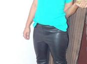 Outfit Styling Cyan Tshirt with Faux Leather Leopard Print!!