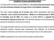 Parts Accra Experience Outages Over Reconstruction GRIDCo Lines
