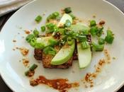 Fried Tofu with Green Apple Slices, Scallions, Sesame Dressing