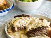 Grilled Steak with Onion Blue Cheese Sauce