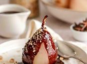 Poached Pears with Chocolate Sauce Hazelnut Crumb